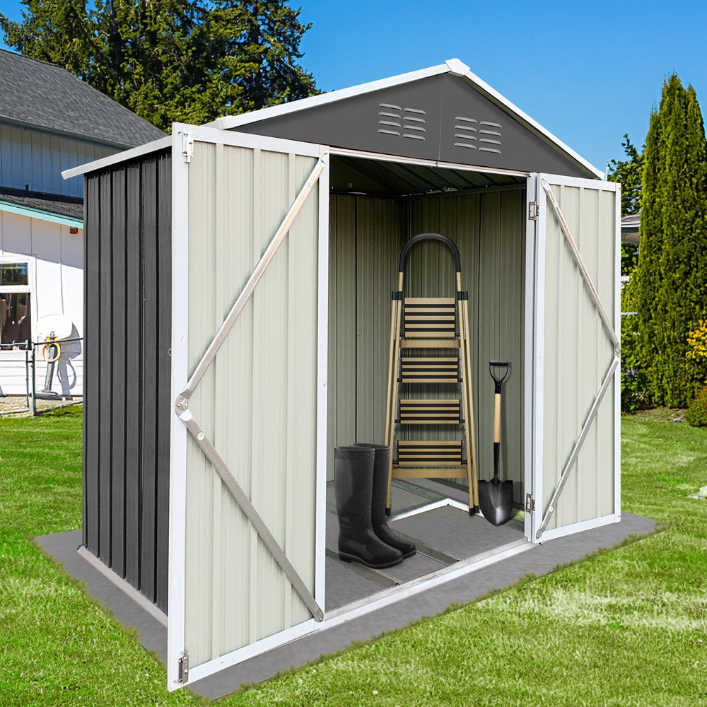 Seizeen 6' x 4' Galvanized Steel Outdoor Storage Shed with Lockable Doors, Rustproof & UV-Resistant, Dark Gray
