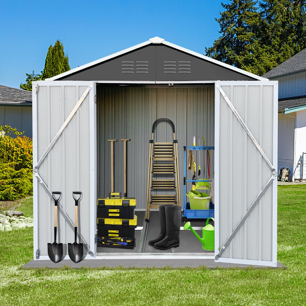 Seizeen 6' x 4' Galvanized Steel Outdoor Storage Shed with Lockable Doors, Rustproof & UV-Resistant, Dark Gray