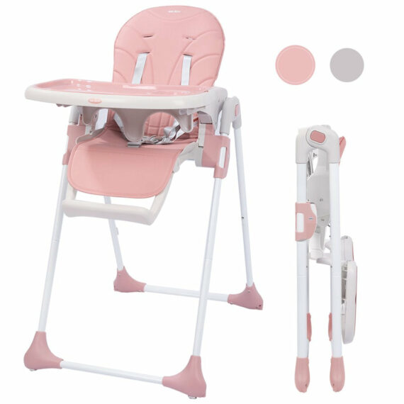 SEJOY Foldable Adjustable Baby High Chair, 3-in-1, Pink, for 6-36 Months, Portable with Safety Harness