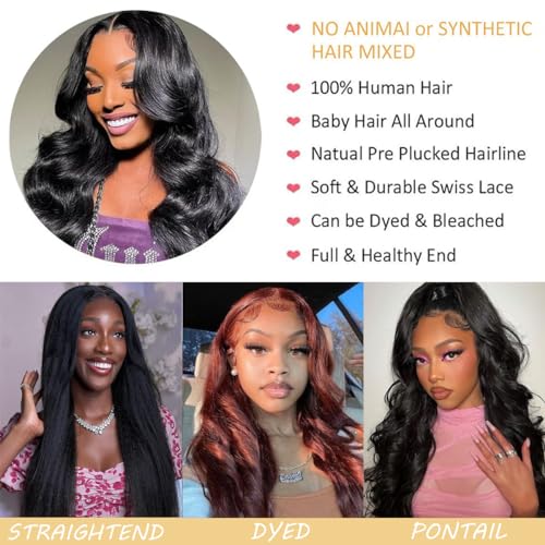 SENSAIRUITE Body Wave Lace Front Wigs Human Hair Wide Lace 180 Density Human Hair Wigs 13x4 Human Hair Lace Front Wigs Pre Plucked With Baby Hair 20 Inches Natural Color