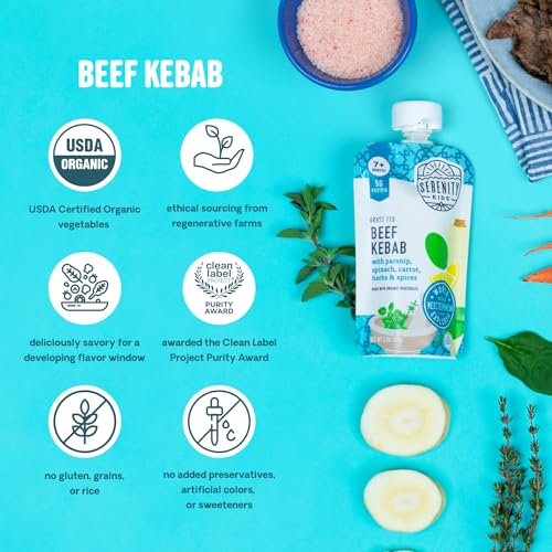 Serenity Kids 7+ Months World Explorers Baby Food Pouches Puree Made With Ethically Sourced Meats & Organic Veggies | 3.5 Ounce BPA-Free Pouch | World Explorers Variety Pack | 18 Count