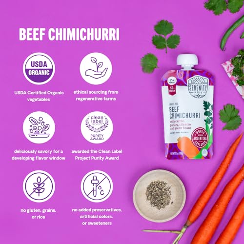 Serenity Kids 7+ Months World Explorers Baby Food Pouches Puree Made With Ethically Sourced Meats & Organic Veggies | 3.5 Ounce BPA-Free Pouch | World Explorers Variety Pack | 18 Count
