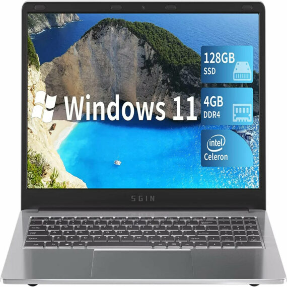 SGIN M15 15.6" Laptop, Full HD, 4GB RAM, 128GB SSD, Quad-Core Intel Celeron, Windows 11