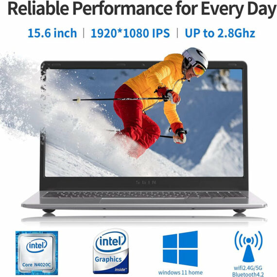 SGIN M15 15.6" Laptop, Full HD, 4GB RAM, 128GB SSD, Quad-Core Intel Celeron, Windows 11