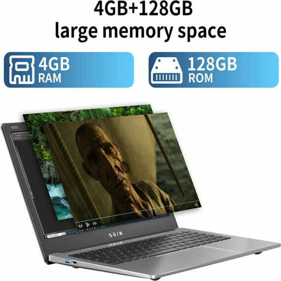 SGIN M15 15.6" Laptop, Full HD, 4GB RAM, 128GB SSD, Quad-Core Intel Celeron, Windows 11
