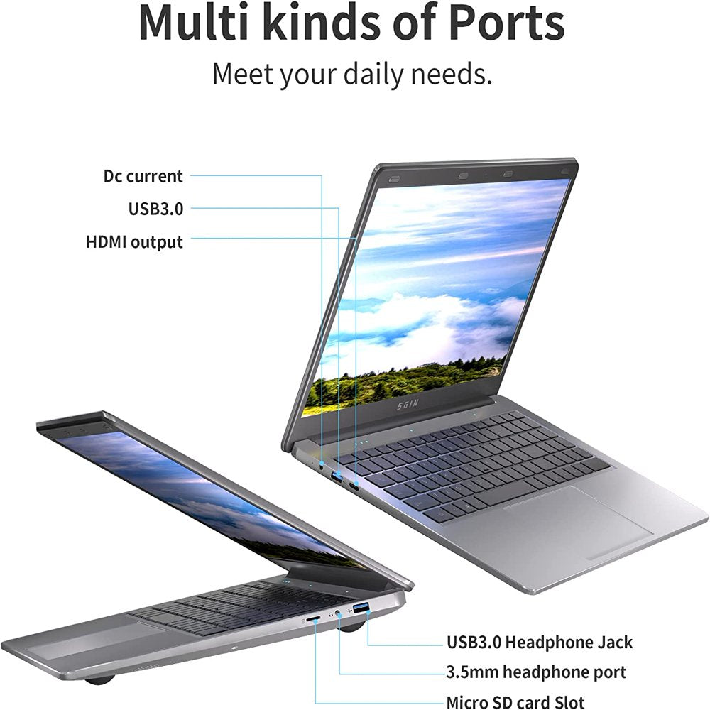 SGIN M15 15.6" Laptop, Full HD, 4GB RAM, 128GB SSD, Quad-Core Intel Celeron, Windows 11