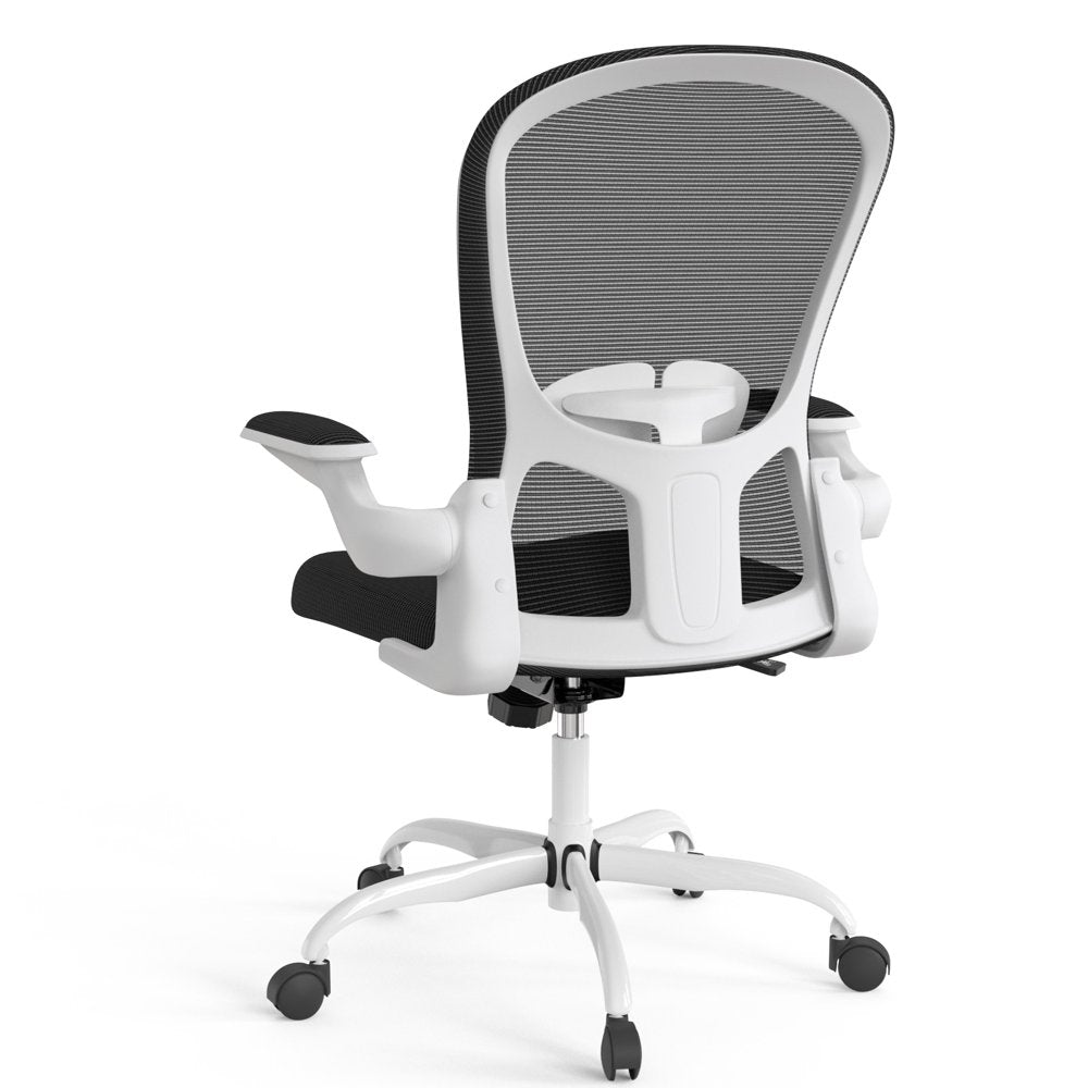 Silybon Ergonomic Office Chair, Adjustable Height with Flip-Up Arms, Breathable Mesh, 300 lbs Capacity, White