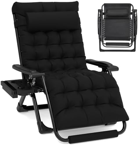 Slendor Zero Gravity Chair for Camping - Black | Aluminum Alloy | 33In | Padded  Headrest  Cup Holder | 500lbs
