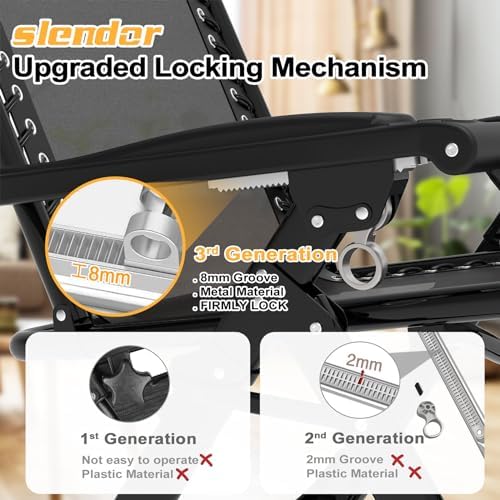 Slendor Zero Gravity Chair for Camping - Black | Aluminum Alloy | 33In | Padded  Headrest  Cup Holder | 500lbs