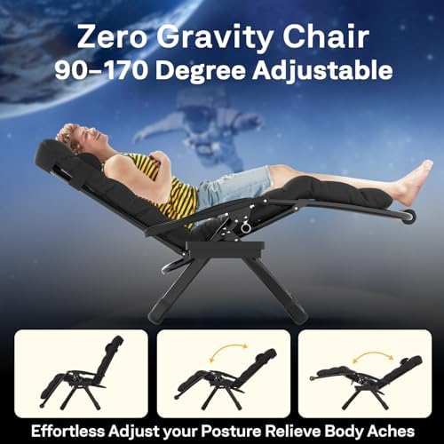 Slendor Zero Gravity Chair for Camping – Black | Aluminum Alloy | 33In | Padded  Headrest  Cup Holder | 500lbs