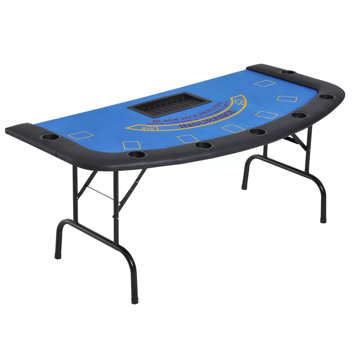 Soozier 72" Foldable 7-Player Poker Blackjack Table with Chip & Cup Holder - blue