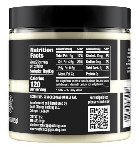 South Chicago Packing Wagyu Beef Tallow  11.5 Oz Glass Jar  Perfect for Searing  Sauteing  Cooking  Pan Frying  Keto Friendly  Paleo Friendly  Pantry Staple