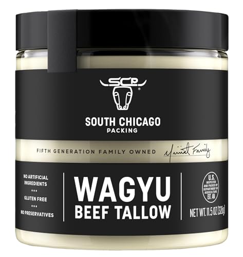 South Chicago Packing Wagyu Beef Tallow  11.5 Oz Glass Jar  Perfect for Searing  Sauteing  Cooking  Pan Frying  Keto Friendly  Paleo Friendly  Pantry Staple