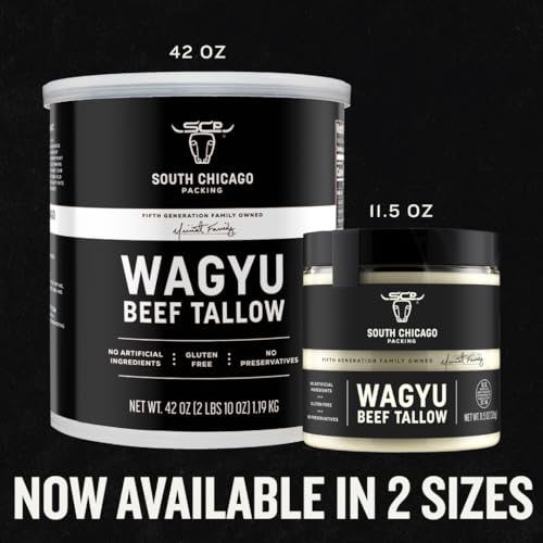 South Chicago Packing Wagyu Beef Tallow  11.5 Oz Glass Jar  Perfect for Searing  Sauteing  Cooking  Pan Frying  Keto Friendly  Paleo Friendly  Pantry Staple