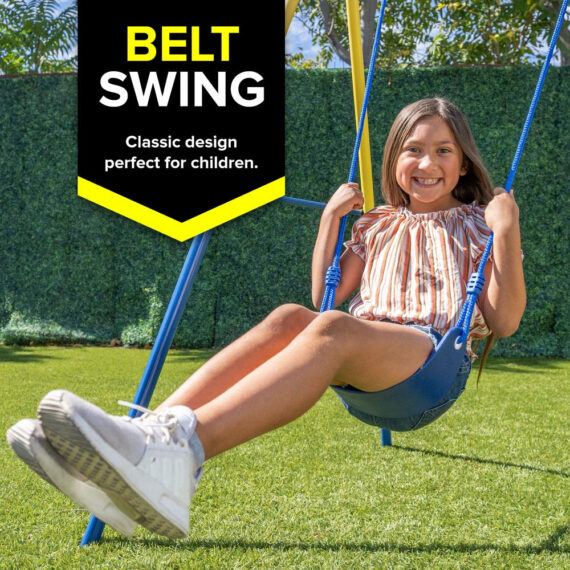 Sportspower Metal Swing & Saucer Set, Heavy Duty A-Frame, 300 Lb Capacity, Includes Belt & 2-Person Saucer Swing