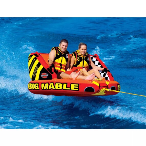 SPORTSSTUFF 53-2213 Big Mable 2 Person Double Rider Lake Inflatable Towable Boat Tube with 60-Foot Tow Rope and Heavy-Duty Full Nylon Cover