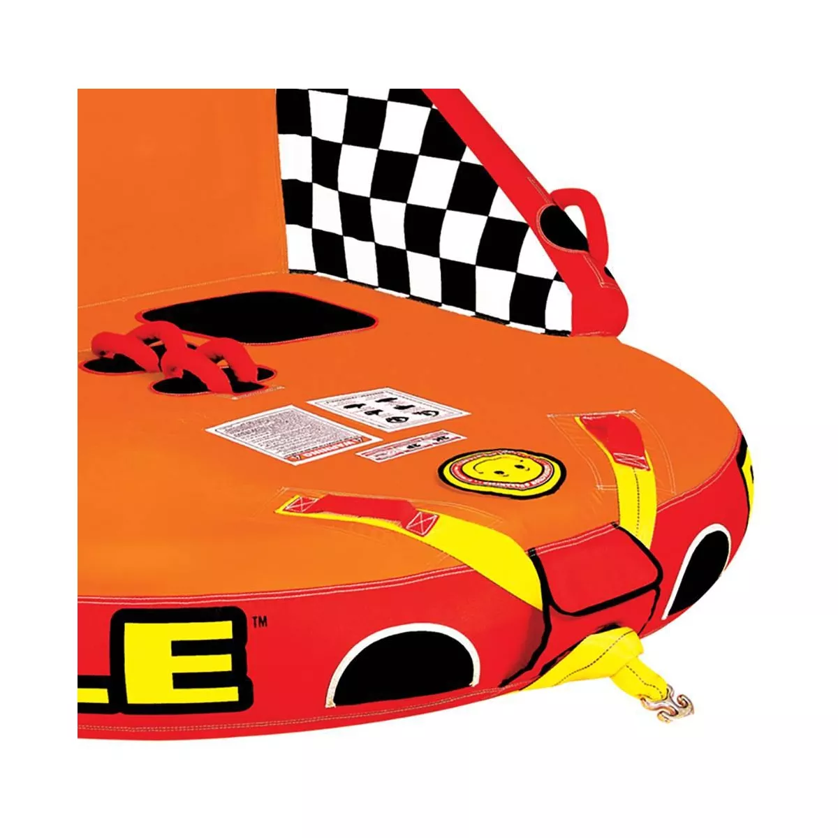 SportsStuff Inflatable Big Mable Sitting Double Rider Towable Boat and Lake Tube with Multiple Grab Handles, Knuckle Guards, and Speed Safety Valve