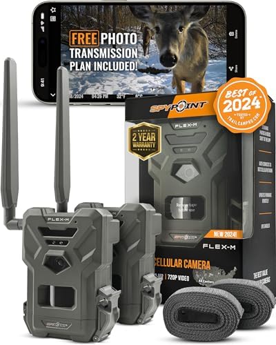 SPYPOINT Flex-M Twin Pack Cellular Trail Cameras - Best Value in Hunting Accessories  No WiFi Needed  GPS  Night Vision  Dual-Sim LTE  IP65 Water-Resistant  28MP Photos  720p Videos + Sound (2)