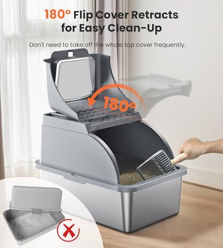 Stainless Steel Cat Litter Box Dual Entrance XXL Large Litter Box for Cats  Covered Metal Kitty Litter Box with Flip Door  16.6” High Wall& Litter Scoop