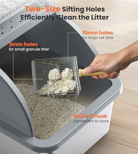 Stainless Steel Cat Litter Box Dual Entrance XXL Large Litter Box for Cats  Covered Metal Kitty Litter Box with Flip Door  16.6” High Wall& Litter Scoop