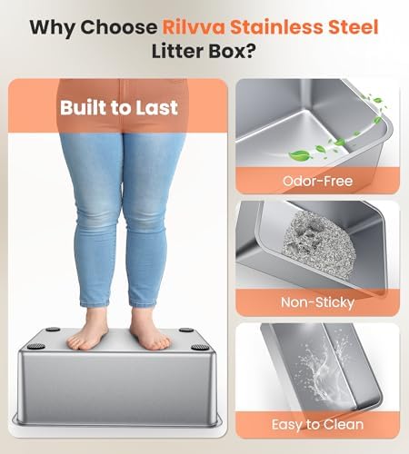 Stainless Steel Cat Litter Box Dual Entrance XXL Large Litter Box for Cats  Covered Metal Kitty Litter Box with Flip Door  16.6” High Wall& Litter Scoop