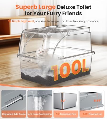 Stainless Steel Cat Litter Box Dual Entrance XXL Large Litter Box for Cats  Covered Metal Kitty Litter Box with Flip Door  16.6” High Wall& Litter Scoop