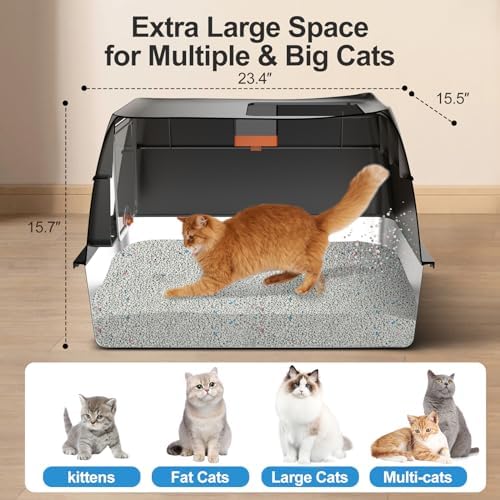 Stainless Steel Litter Box with Lid Front Entry Top Exit Kitty Litter Box Extra Large Enclosed Metal Litter Box with Litter Scoop & Litter Mat-Black