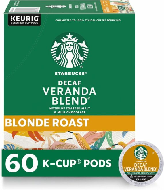 Starbucks Decaf Veranda Blend K-Cup Coffee Pods, Blonde Roast, 100% Arabica, 60 Pods
