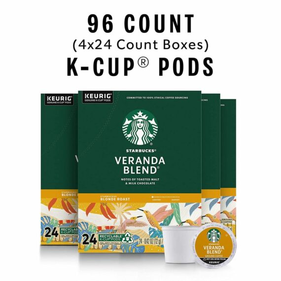 Starbucks Veranda Blend Blonde Roast K-Cup Coffee Pods, 96 Count, 100% Arabica for Keurig Brewers