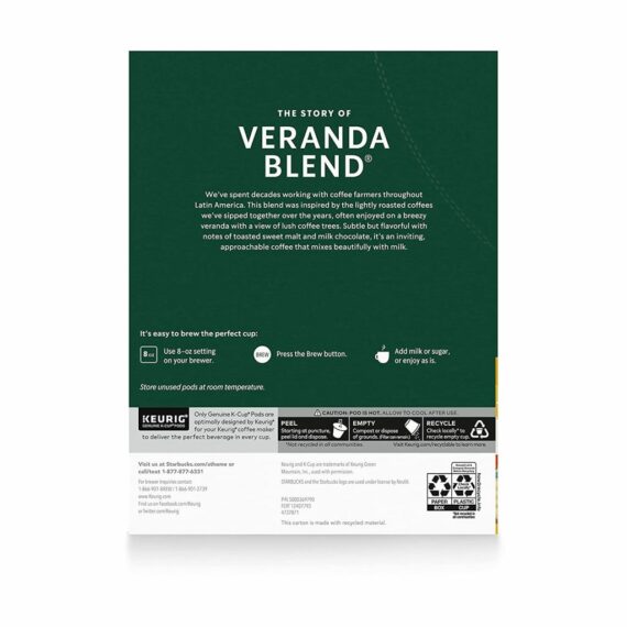 Starbucks Veranda Blend Blonde Roast K-Cup Coffee Pods, 96 Count, 100% Arabica for Keurig Brewers
