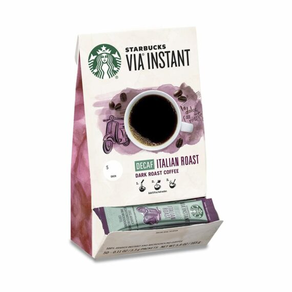Starbucks VIA Instant Decaf Italian Roast Coffee, Dark Roast, 100% Arabica, 50 Packets