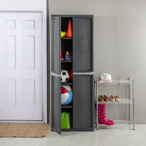 Sterilite 4 Shelf Cabinet  Plastic Organization Storage Unit  Organize Bins in the Garage  Basement  Attic  Mudroom  Gray  1-Pack