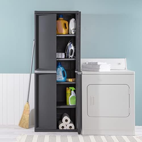 Sterilite 4 Shelf Cabinet  Plastic Organization Storage Unit  Organize Bins in the Garage  Basement  Attic  Mudroom  Gray  1-Pack