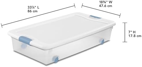 Sterilite 56 Qt Wheeled Latching Storage Box Stackable Bin with Latch Lid  Plastic Container to Organize Shoes Under Bed  Clear with White Lid  4-Pack