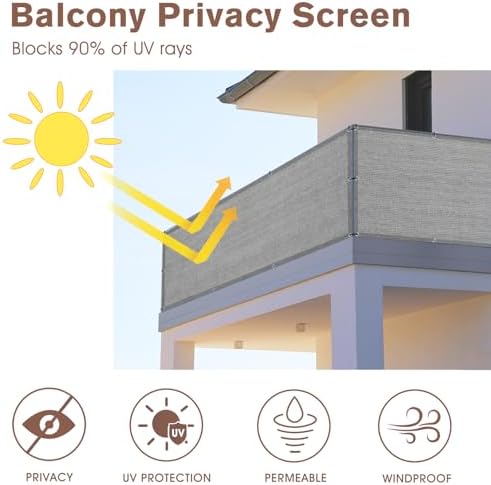 SUNNY GUARD 3’x10′ Brown-Grey Balcony Privacy Screen Fence  Apartments Railing Screen  Heavy Duty Wind Block Screen for Outdoor Porch Patio Deck Privacy?We Make Custom Sizes?