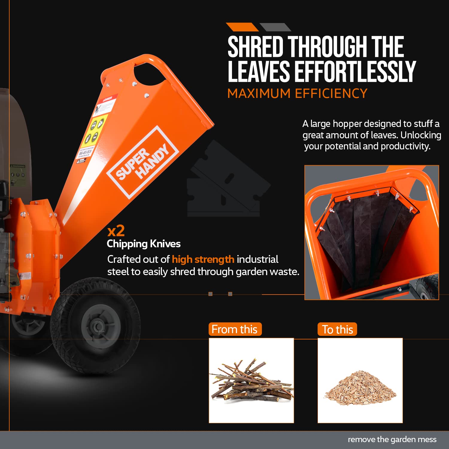 SuperHandy Mini Wood Chipper Shredder Mulcher Heavy Duty 7HP Compact Design 3" Inch Max Capacity