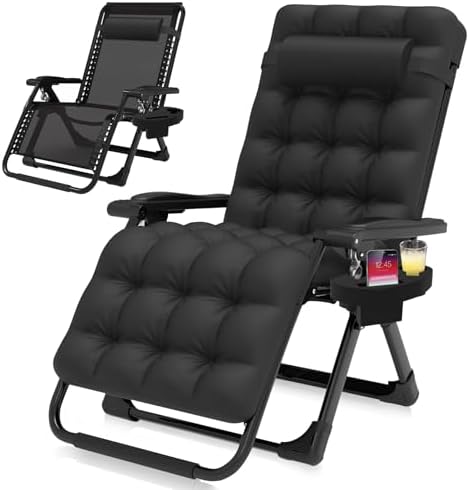 Suteck Relaxing Zero Gravity Chair - Black | Removable Cushion | Upgraded Lock  Cup Holder  Reclining  Folding