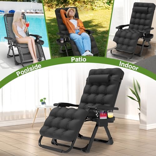 Suteck Relaxing Zero Gravity Chair - Black | Removable Cushion | Upgraded Lock  Cup Holder  Reclining  Folding