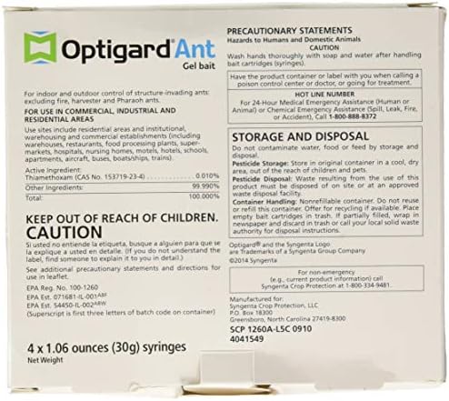 Syngenta - TRTD11568 - Optigard Ant Bait Gel Box - 4 Tubes w/ Plunger - 30g each tube  White