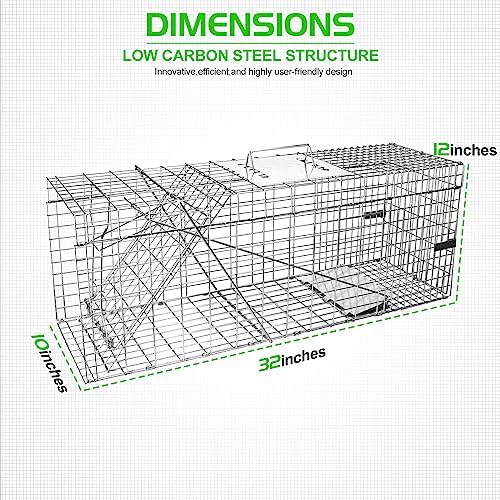 SZHLUX 32″ Live Animal Cage Trap  Heavy Duty Folding Raccoon Traps  Humane Cat Trap for Stray Cats  Raccoons  Squirrel  Skunk  Mole  Groundhog  Armadillo  Rabbit  Catch and Release(SZ-HXL8130-NEW).