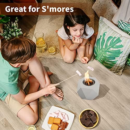 Table Top Fire Pit Bowl – Concrete Tabletop Fireplace Indoor Outdoor Decor Portable Rubbing Alcohol Burner Smores Maker for Patio Balcony with Extinguisher