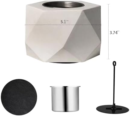 Table Top Fire Pit Bowl - Concrete Tabletop Fireplace Indoor Outdoor Decor Portable Rubbing Alcohol Burner Smores Maker for Patio Balcony with Extinguisher