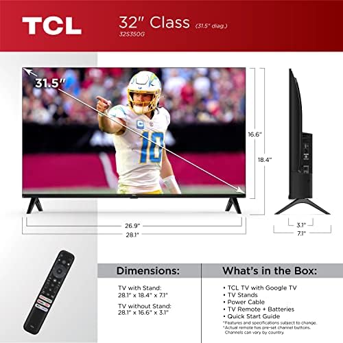 TCL 32-Inch Class S3 1080p LED Smart TV with Google TV (32S350G  2023 Model)  Google Assistant Built-in with Voice Remote  Compatible with Alexa  Streaming FHD Television Black