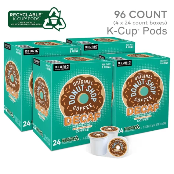 The Original Donut Shop Decaf Medium Roast K-Cup Pods, 96 Count - Compatible with Keurig, Kosher Certified, Recyclable