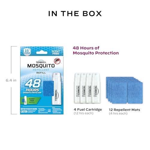 Thermacell Mosquito Repellent Refills  48-Hour Pack; Contains 12 Repellent Mats  4 Fuel Cartridges; Compatible with Any Fuel-Powered Thermacell Product; No Spray  Scent  Mess