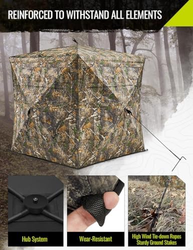 TIDEWE Camouflage Hunting Blind See Through with Carrying Bag | 2-3 Person | 270 Degree | Pop Up Ground | Portable