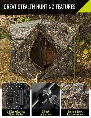TIDEWE Camouflage Hunting Blind See Through with Carrying Bag | 2-3 Person | 270 Degree | Pop Up Ground | Portable