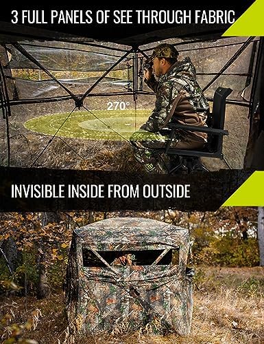 TIDEWE Camouflage Hunting Blind See Through with Carrying Bag | 2-3 Person | 270 Degree | Pop Up Ground | Portable