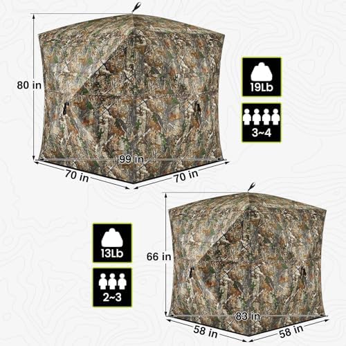 TIDEWE Camouflage Hunting Blind See Through with Carrying Bag | 2-3 Person | 270 Degree | Pop Up Ground | Portable