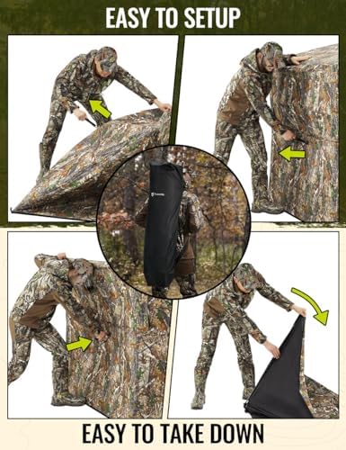 TIDEWE Camouflage Hunting Blind See Through with Carrying Bag | 2-3 Person | 270 Degree | Pop Up Ground | Portable
